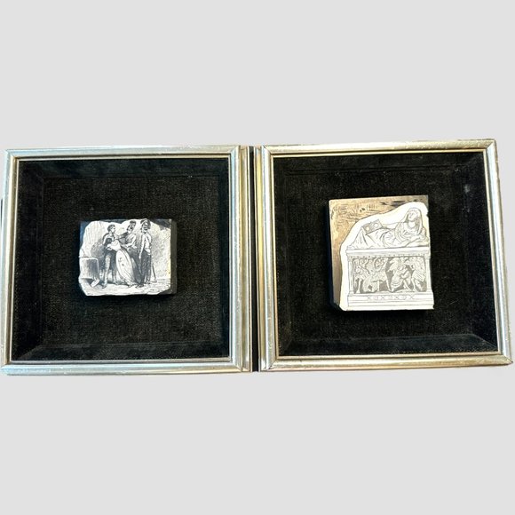 Set of 2 RARE Vintage Vincent Price Framed Wood Block Etchings - Picture 1 of 16